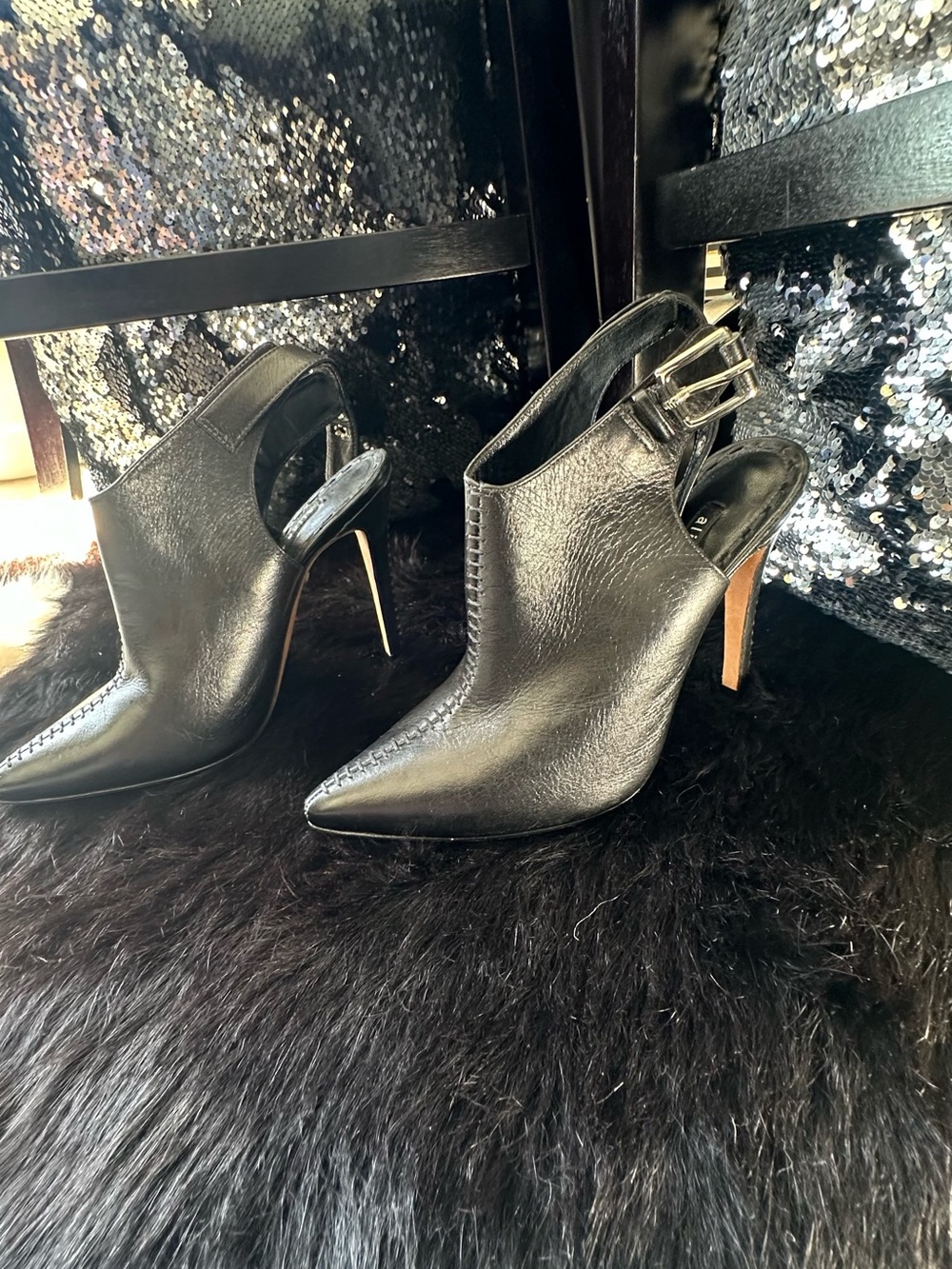 Alice + Olivia Black Pointed Slingback Stiletto Heels